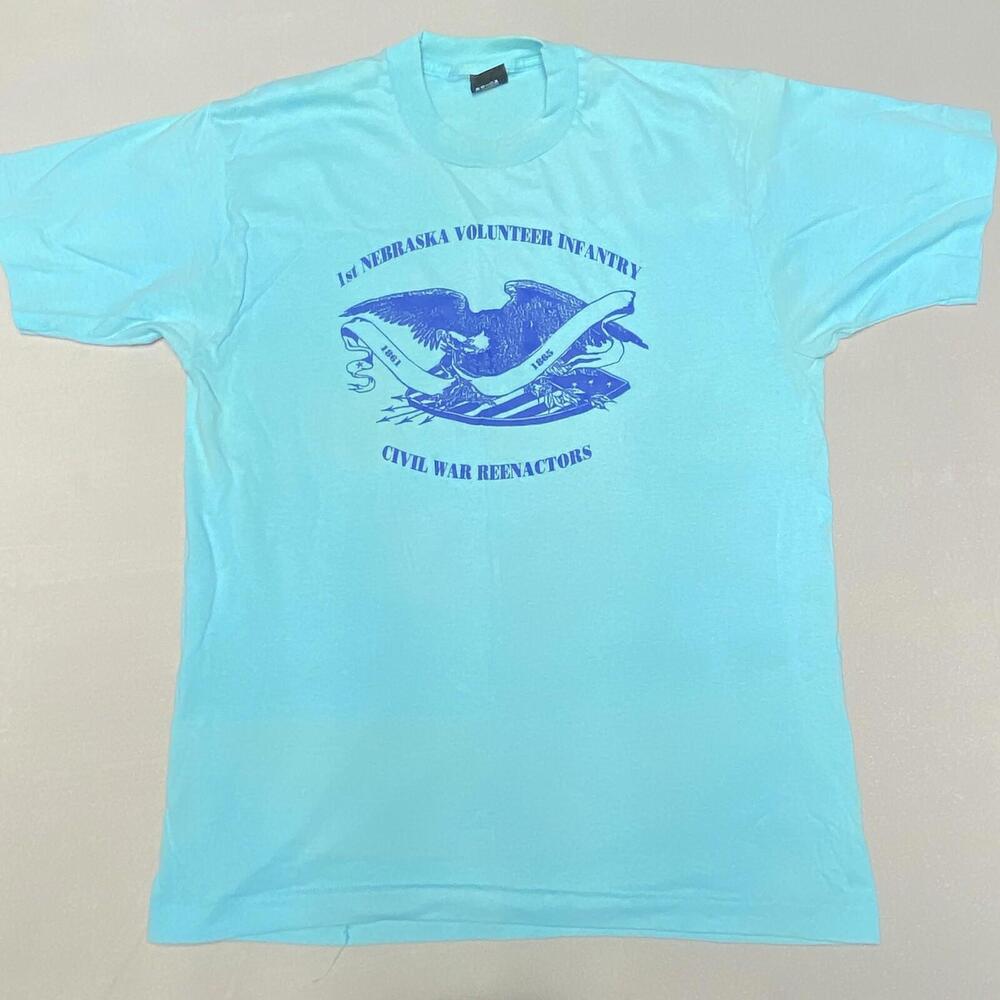VTG Military Shirt 1st Nebraska Volunteer Infantry Med Turquoise Single Stitch - Picture 2 of 7